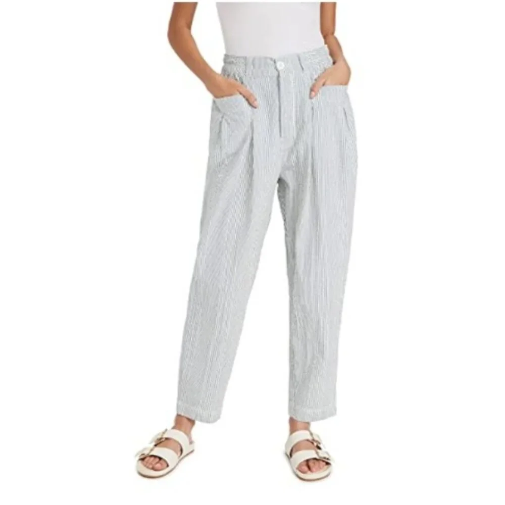 Free People Make a Stand Stripe Seersucker Pants in Blue and White Combo